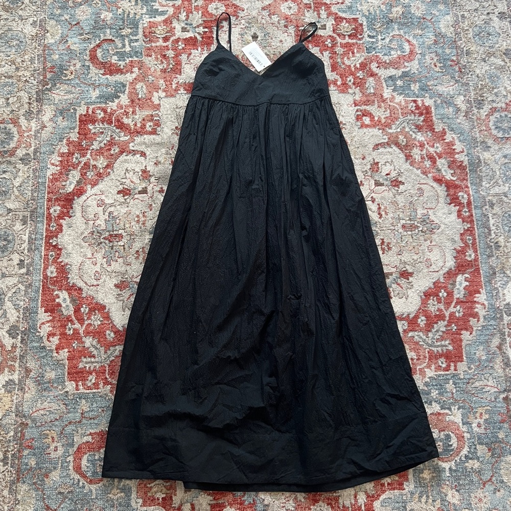 Black XS Cotton Stretch Tiered Maxi A Line Spaghetti Strap Flowy Spring Dress